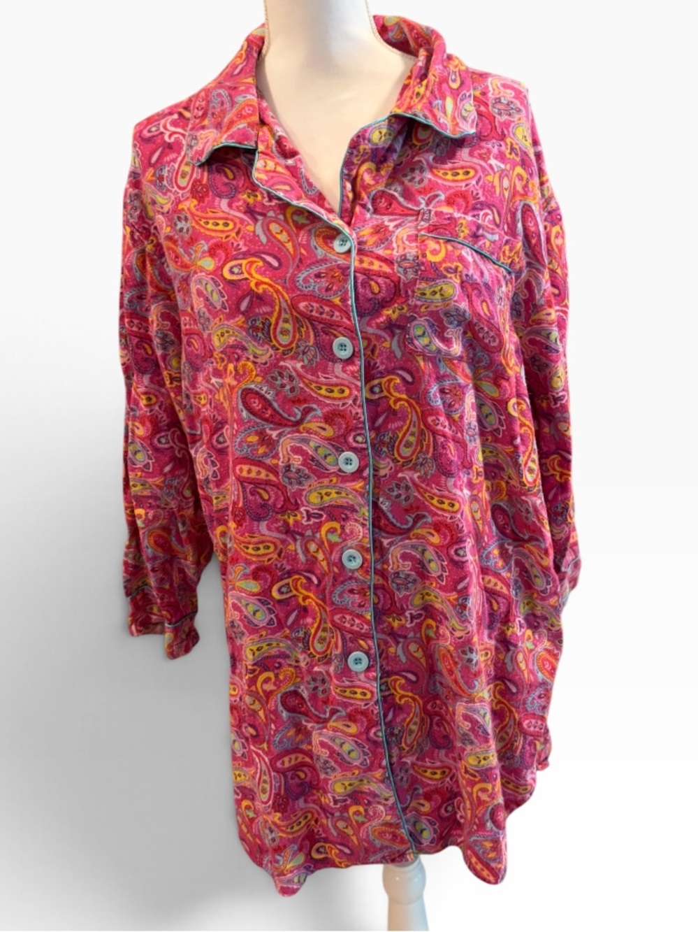 Frankie & Johnny Pink Paisley Button Front Sleep Shirt Nightgown S/M